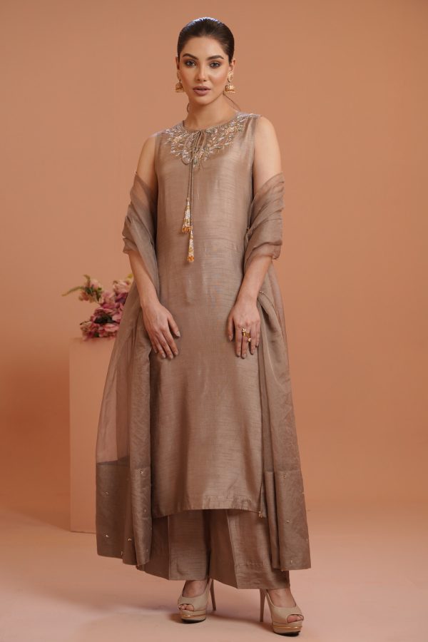 Kameez-Dola silk, Pant-Dola Silk , and Dupatta- Organza