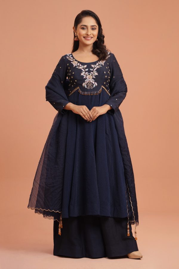 Anarkali-Raw Silk and Shimmer Georgette,Pant- Raw Silk and Dupatta-Organza