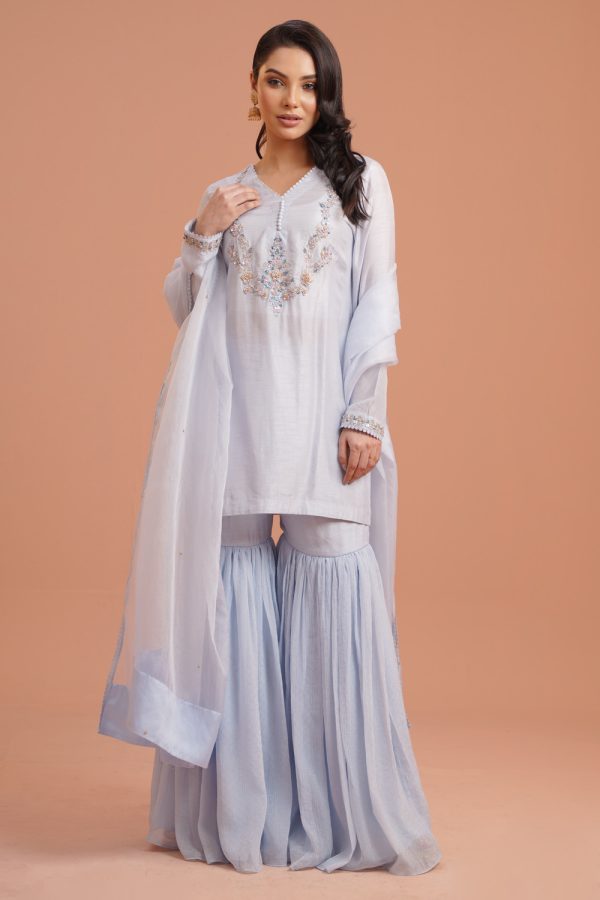 Kameez- Dola Silk, Pant-Dola Silk, and Dupatta- Organza